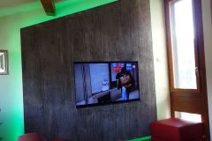 Mur immitation écorce arbre et incrustation tv et led