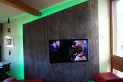 Mur immitation écorce arbre et incrustation tv et led